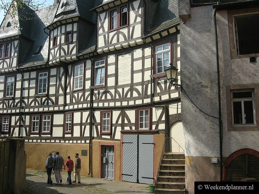 Rüdesheim is een mooie stad met smalle straatjes en vakwerkhuizen.  Foto's van een rondvaart door het Rijndal.