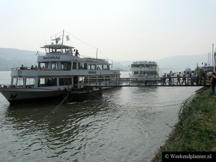 Met de veerboten kun je vanuit Rüdesheim naar o.a. Bingen en Assmannshausen. Er zijn ook dagtrips en avondcruises door het Rijndal. Vanaf de boot heb je een mooi uitzicht op de hellingen van het Rijndal met zijn kastelen, oude dorpjes, bossen en wijngaarden. 