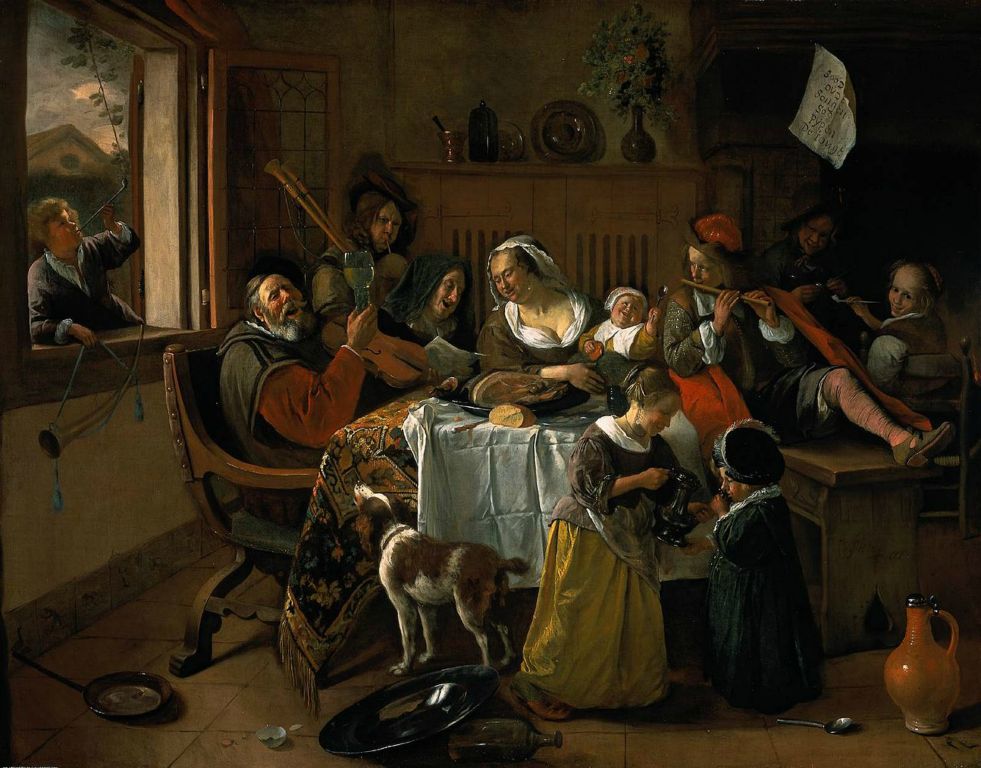 Het Vrolijke Huisgezin van Jan Steen is één van de schilderijen uit de Gouden Eeuw die je in het Rijksmuseum kunt zien.
